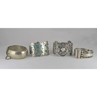 Los Castillo (Mexican, founded 1939) Large Bracelet and Assorted Mexican Silver Bracelets
