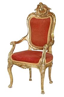 Fine Italian Rococo Giltwood Armchair