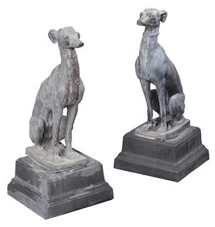 Pair Lead Greyhound Garden Statues