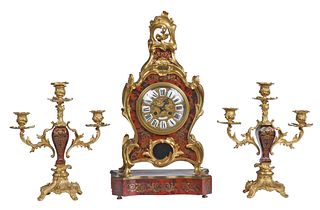 Louis XV Style Boulle Marquetry Clock Garniture