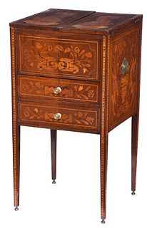 Dutch Marquetry Inlaid Mahogany Wash Stand with Commode Drawer