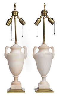 Pair of Carved Marble Urn Form Lamps