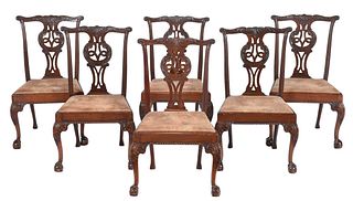 Six British George III Mahogany Side Chairs in the Chippendale Taste