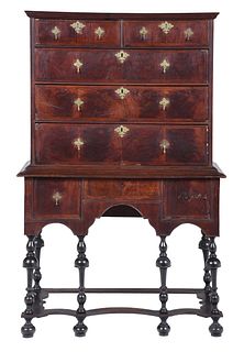 New England William and Mary Figured Walnut High Chest of Drawers