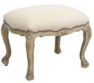 LOUIS XV STYLE PAINTED & UPHOLSTERED FOOTSTOOL