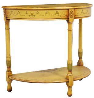 ADAM STYLE PAINT-DECORATED DEMILUNE CONSOLE TABLE