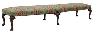 QUEEN ANNE STYLE UPHOLSTERED MAHOGANY BENCH, 19TH C.