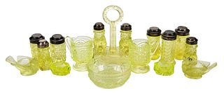 18 Vaseline Glass Table Objects