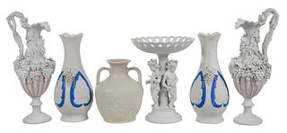 Six Bisque Porcelain Table Objects