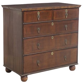 WILLIAM & MARY STYLE INLAID WALNUT CHEST OF DRAWERS