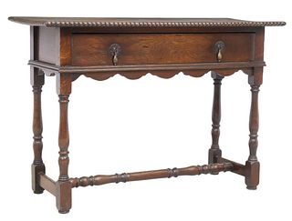 ENGLISH JACOBEAN STYLE CARVED OAK CONSOLE TABLE, 19TH C.