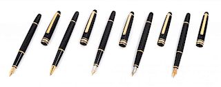 A Collection of Five Montblanc Meisterstuck Fountain Pens Length 5 1/8 inches.