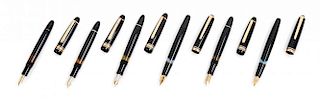 A Group of Six Montblanc Meisterstuck Fountain Pens Length of longest 5 1/8 inches.