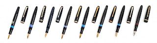 A Collection of Eight Vintage Montblanc Meisterstuck Fountain Pens Length 5 inches.
