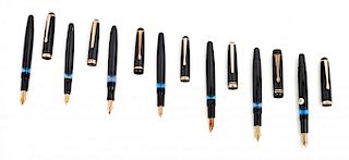 A Collection of Seven Montblanc Meisterstuck Fountain Pens Length of model '344' 5 1/4 inches.