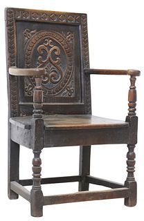ENGLISH CARVED OAK WAINSCOT CHAIR