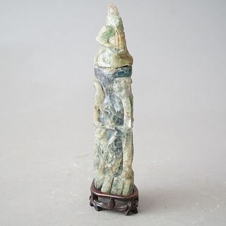Antique Asian Carved Jade Soapstone Sculpture with Birds C1890