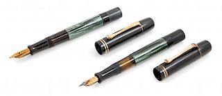 A Pair of Vintage Pelikan '100' Fountain Pens Length 4 5/8 inches.