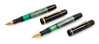 A Pair of Vintage Pelikan 100N Fountain Pens Length 4 7/8 inches.
