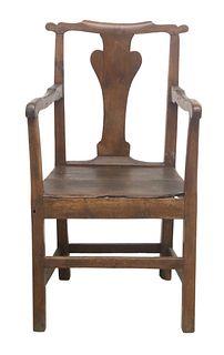 COUNTRY CHIPPENDALE STYLE CARVED OAK ARMCHAIR