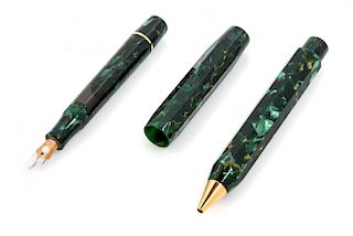 A Visconti Kaweco Sport: Celluloid Limited Edition Fountain and Ball-Point Pen Set