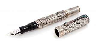 An Aurora Benvenuto Cellini Limited Edition Fountain Pen and Ink Set