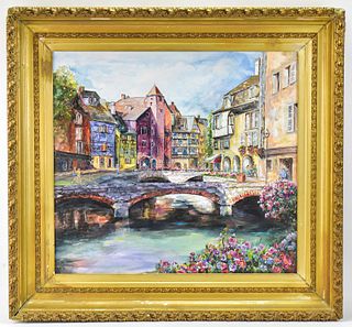 H. NOEL VILLAGE CANAL PAINTING