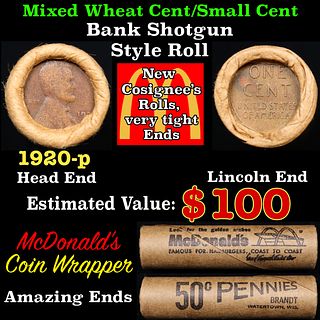 Lincoln Wheat Cent 1c Mixed Roll Orig Brandt McDonalds Wrapper, 1920-p end, Wheat other end