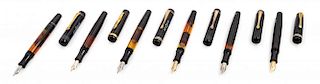 A Collection of Six Vintage Montblanc Fountain Pens Length of longest 5 inches.