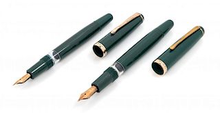 Two Montblanc Green Resin Fountain Pens