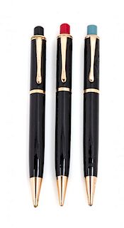 A Collection of Three Montblanc Pix '372' Mechanical Pencils Length 4 3/4 inches.