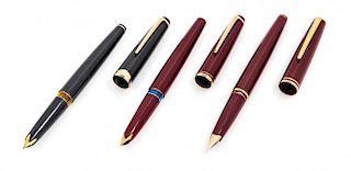 A Collection of Three Montblanc Fountain Pens Length of longest 5 1/2 inches.