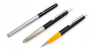 A Collection of Three Montblanc Writing Instruments Length of first 5 1/4 inches.