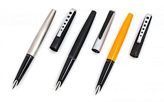 A Collection of Three Montblanc Carrera Fountain Pens Length 5 1/2 inches.