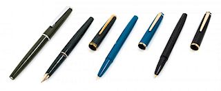 A Collection of Four Montblanc Fountain Pens Length of first 5 1/4 inches.