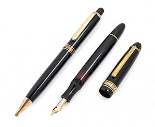 A Montblanc Meisterstuck Fountain Pen and Mechanical Pencil Set Length of pen 5 inches.
