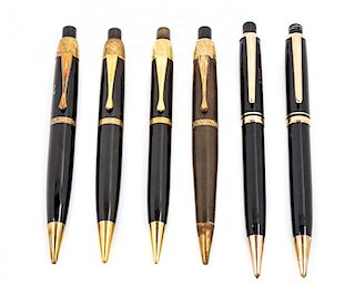 A Collection of Six Vintage Montblanc Mechanical Pencils Length of first 4 3/4 inches.