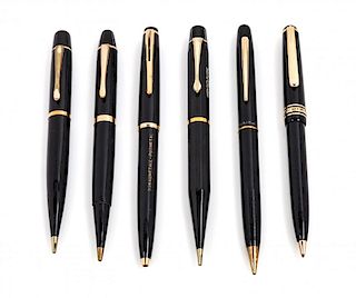 A Collection of Six Montblanc Mechanical Pencils Length of longest5 3/8 inches.