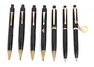 A Collection of Seven Montblanc Mechanical Pencils Length of longest 4 7/8 inches.
