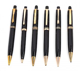 A Collection of Six Montblanc Pix Mechanical Pencils Length of longest 5 1/4 inches.