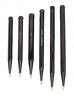 A Collection of Six Vintage Montblanc Pencils Length of longest 5 3/4 inches.
