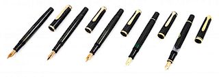 A Collection of Five Vintage Pelikan Gunther Wagner Fountain Pens Length 5 inches.