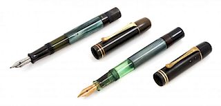 A Pair of Vintage Pelikan 100 Fountain Pens Length 4 5/8 inches.