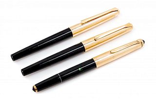 A Collection of Three Vintage Pelikan Fountain Pens Length of each 5 1/8 inches.