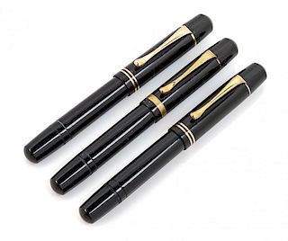 A Collection of Three Vintage Pelikan 100N Fountain Pens Length of each 4 3/4 inches.