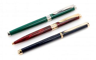 A Collection of Three Pelikan Pens Length of longest 5 1/2 inches.