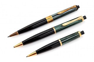 A Collection of Three Pelikan Gunther Wagner Mechanical Pencils Length of longest 5 inches.