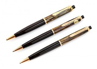 A Set of Three Pelikan Mechanical Pencils Length of each 5 inches.