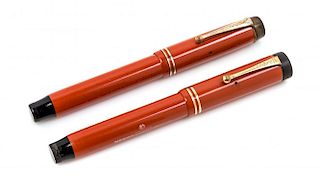 Two VIntage Parker Duofold Fountain Pens Length 5 3/8 inches.