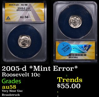 ANACS 2005-d Roosevelt Dime *Mint Error* 10c Graded au58 By ANACS